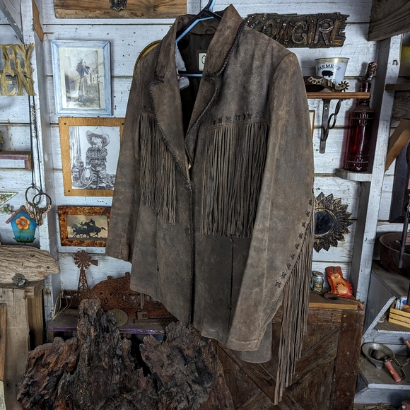 Cripple Creek genuine suede leather western coat jacket fringe - Picture 4 of 7